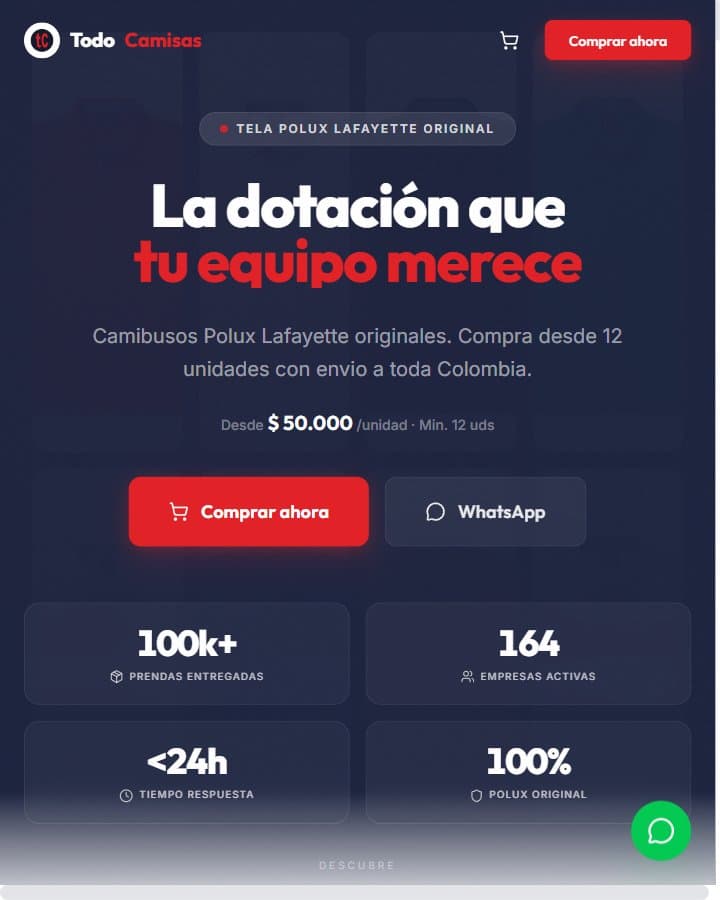 TodoCamisas — vista hero