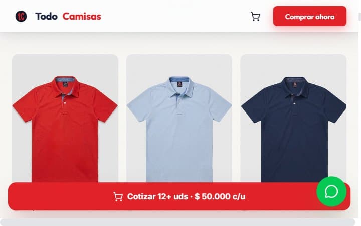 TodoCamisas — sección secundaria