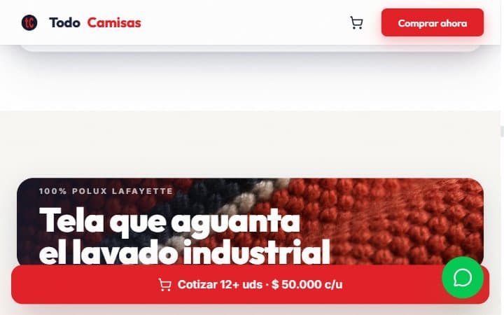 TodoCamisas — sección detalle